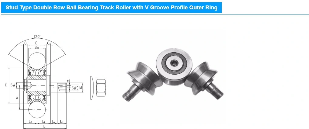 Stud Type Ball Bearing Track Roller with V Profile Outer Ring